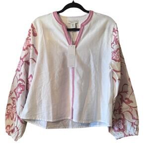 Calypso St. Barth Cotton/Flax Blend pull over embroidered MED STUNNING